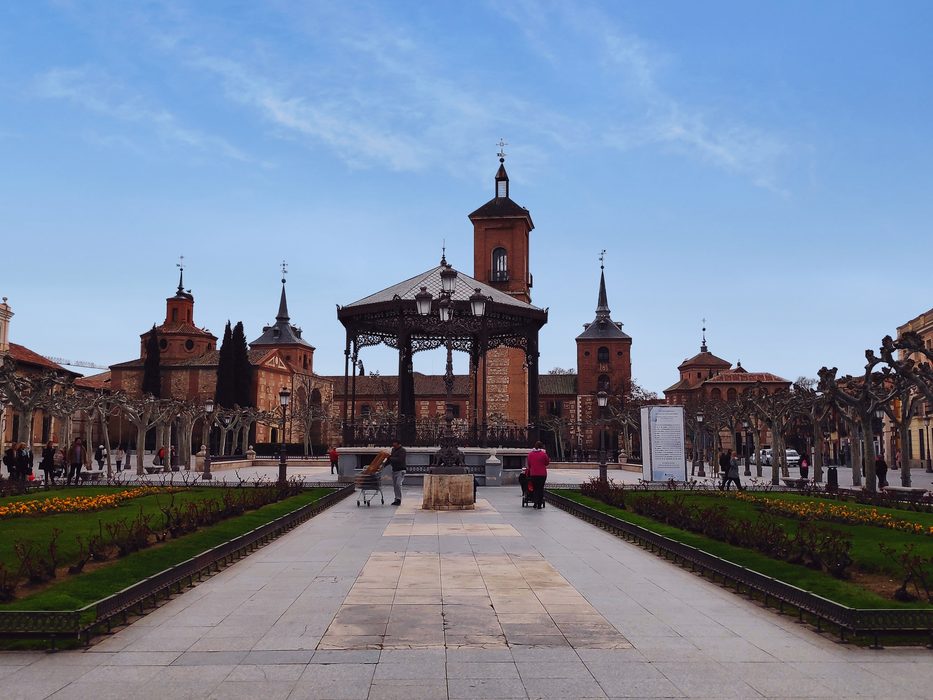 Wide view of Plaza de Cervantes in Alcala de Henares