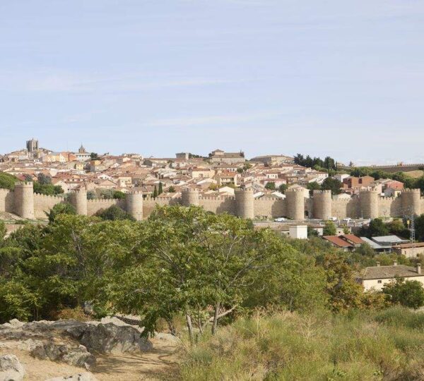 Panoramic landscape view of Ávila's medieval city walls, Spain
