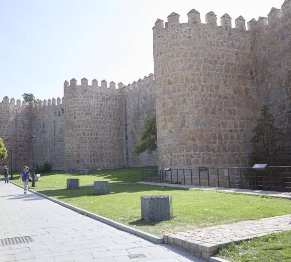 Medieval walls of Ávila seen from the surrounding park, Spain
