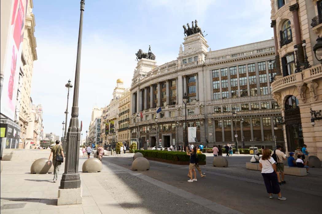 Street view of Gran Vía in Madrid