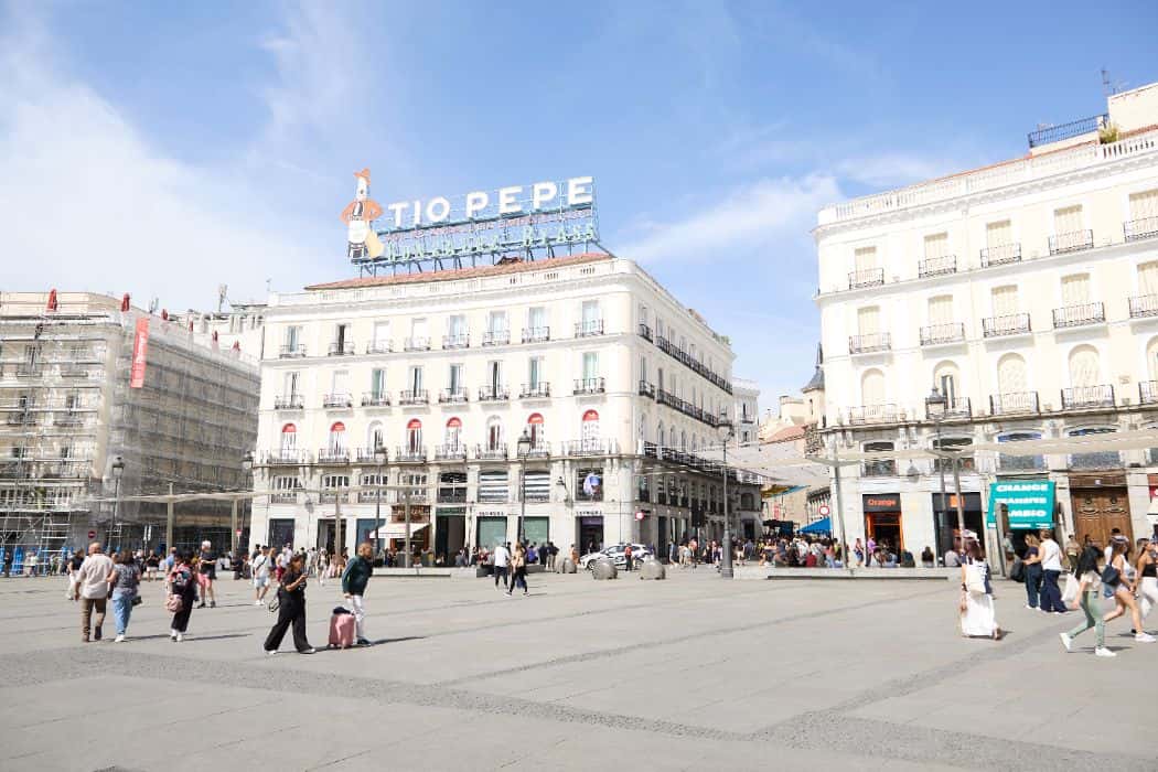 Wide view of Puerta del Sol square in Madrid