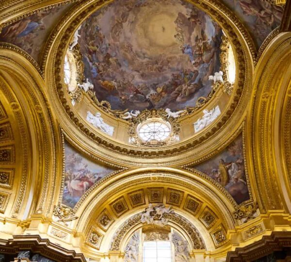 Gilded dome ceiling inside the Royal Palace of Madrid