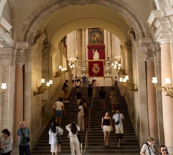 Grand marble staircase inside the Royal Palace of Madrid