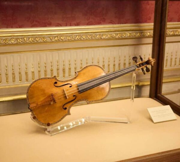 Stradivarius violin on display inside the Royal Palace of Madrid