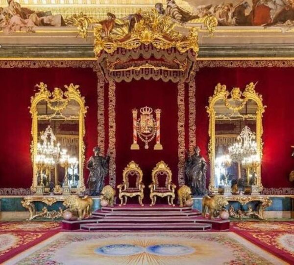 Red and gold Throne Room at the Royal Palace of Madrid