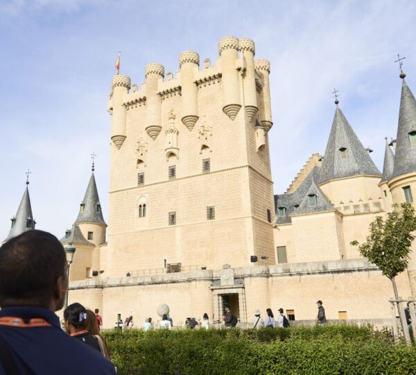 Front facade of the Alcázar castle in Segovia, Spain