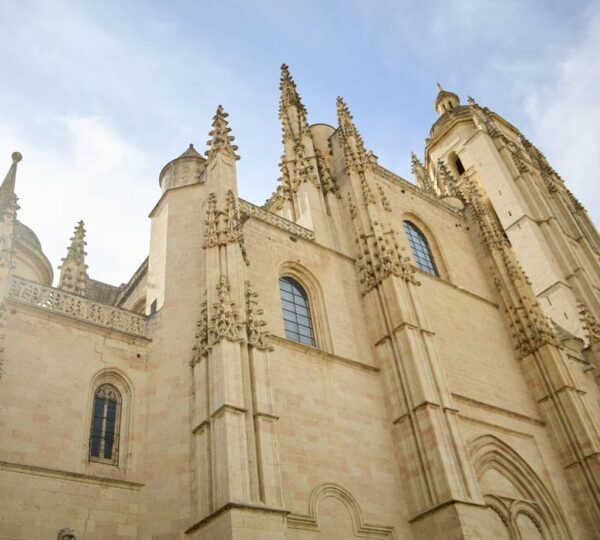 Gothic facade detail of Segovia Cathedral, Spain