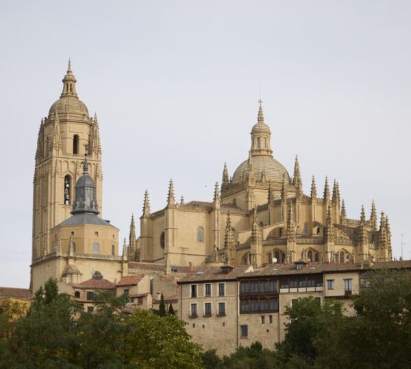 Gothic Segovia Cathedral rising above the old town, Spain