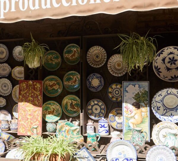 Traditional ceramic shop display in Toledo